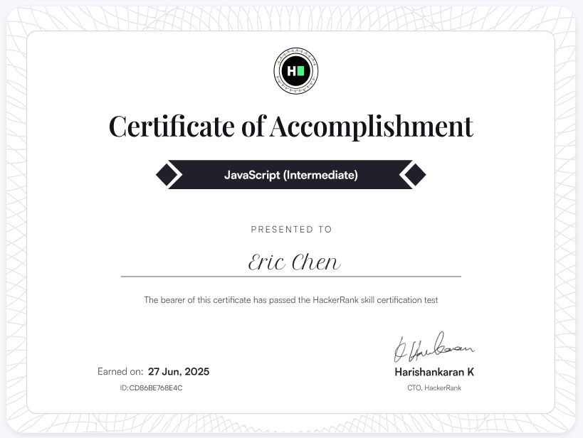 JavaScript(intermediate) Certificate